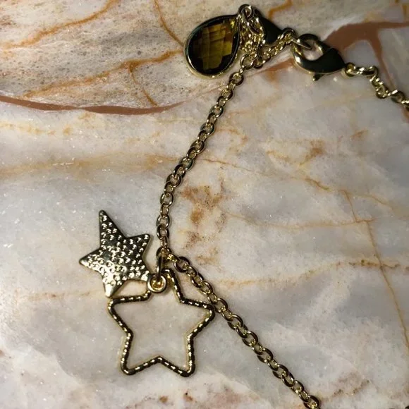 New Victoria Secret gold Ankle Leg bracelet charm Rare stars Moon Crystals